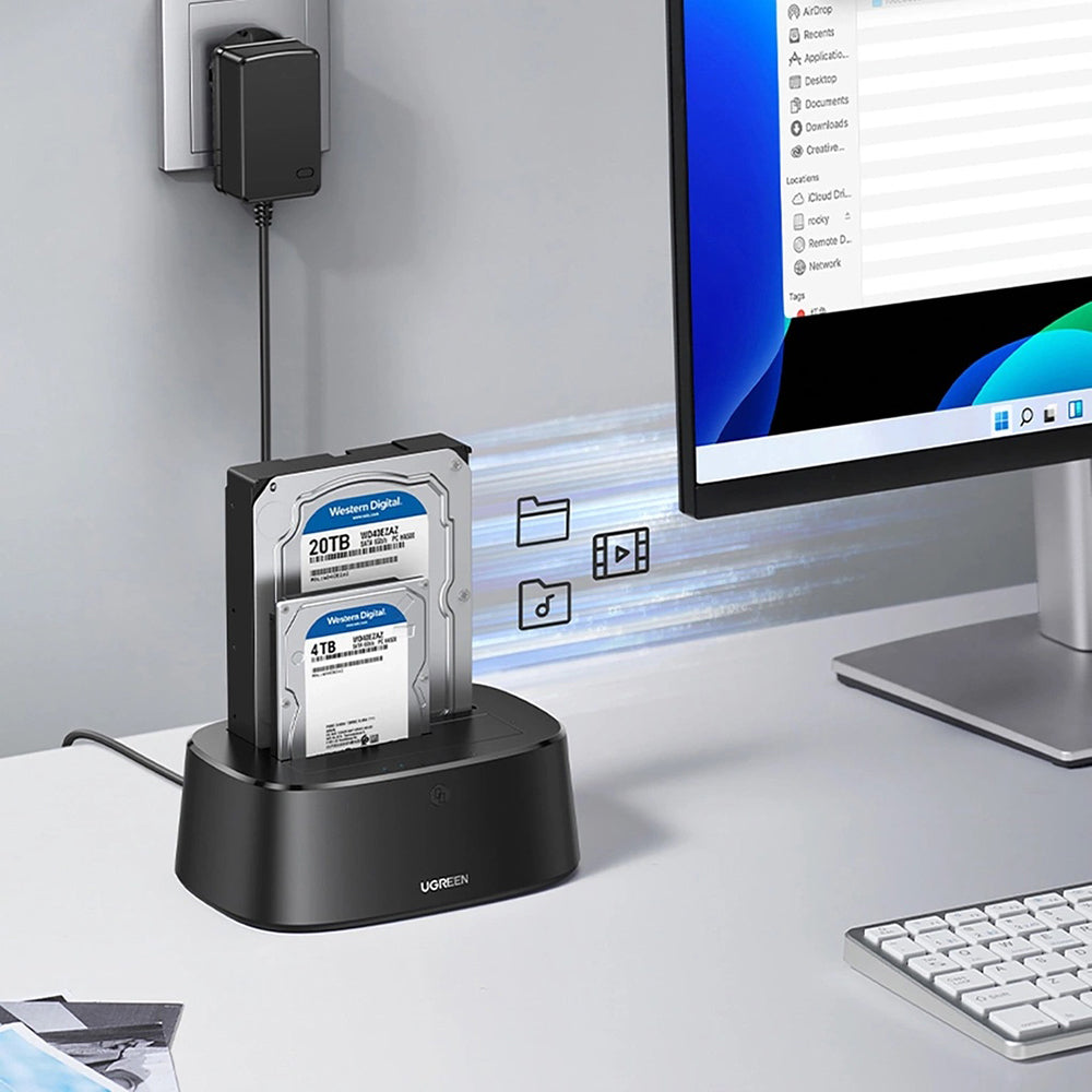 Docking Station UGREEN CM198 (50857) til HDD / SSD SATA 2,5 tommer / 3,5 tommer, Sort