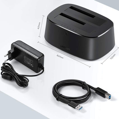 Docking Station UGREEN CM198 (50857) til HDD / SSD SATA 2,5 tommer / 3,5 tommer, Sort