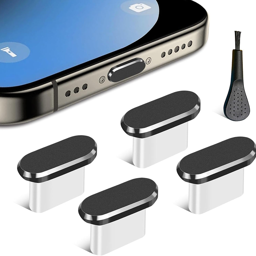 Støvdæksel til telefonport Techsuit AD1, USB-C, sæt med 4 stk., sort