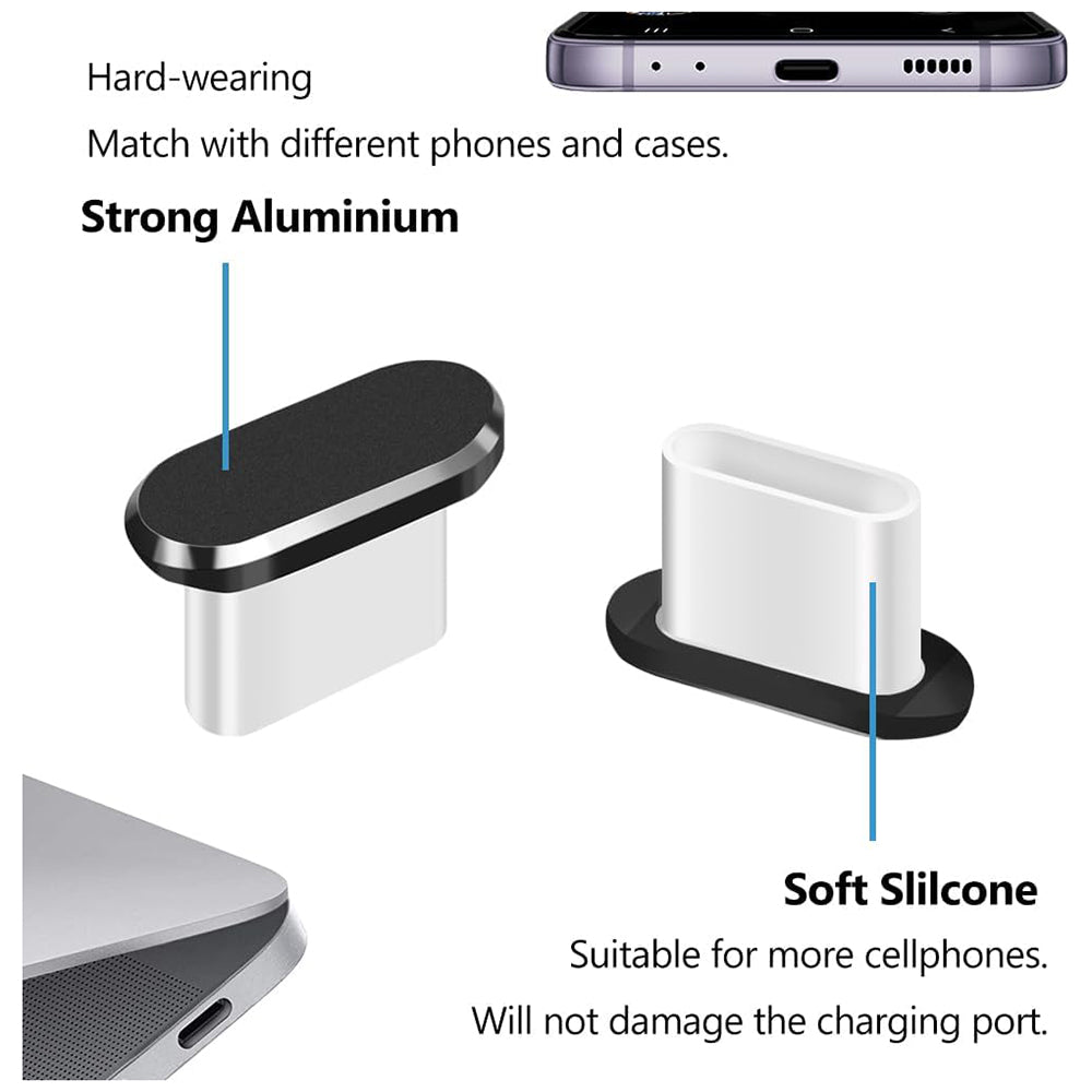 Støvdæksel til telefonport Techsuit AD1, USB-C, sæt med 4 stk., sort