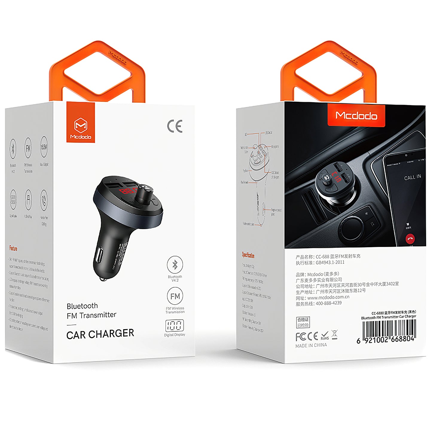 FM Bluetooth-modulator McDodo, 2 x USB-A