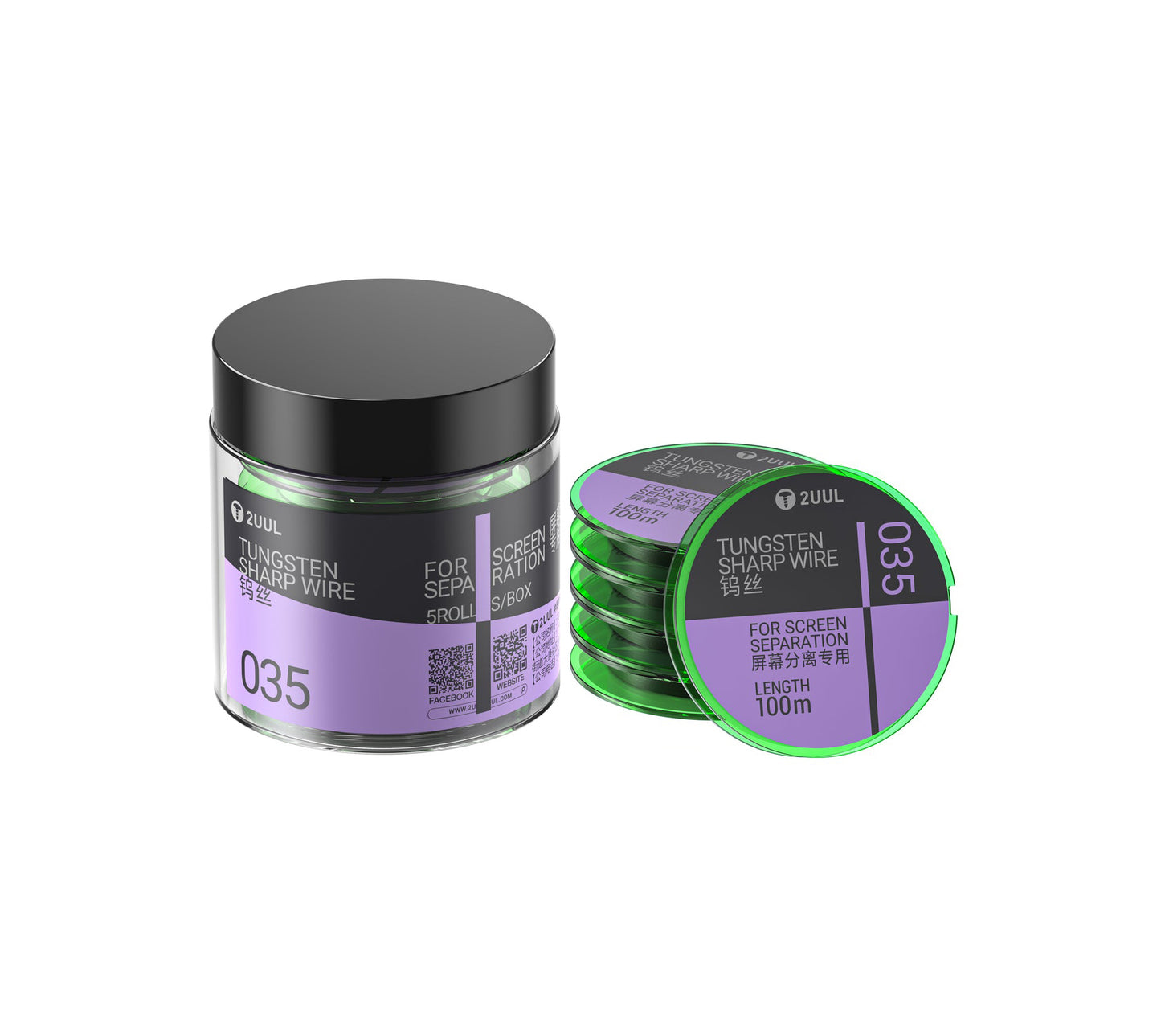 Tungstentråd 2UUL WS-035, 0,035 mm, 100 m, Sæt med 5 stk