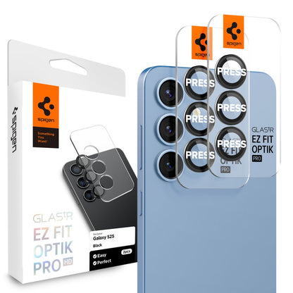 Beskyttelsesfilm til bagkameraet Spigen GlastR EZ FIT Optik Pro HD til Samsung Galaxy S25+ S936, Hærdet glas, Sæt med 2 stykker, Sort AGL09088