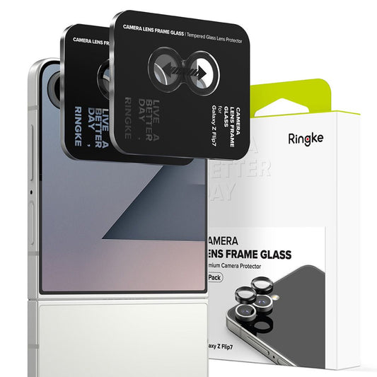 Beskyttelsesfilm til bagsidekameraet Ringke til Samsung Galaxy Z Flip7 F766, Hærdet glas, Sæt med 2 stykker, Sort