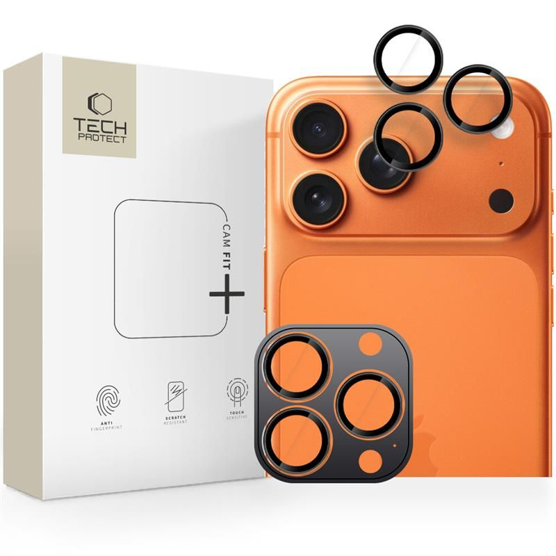 Beskyttelsesfilm til bagkameraet Tech-Protect CamRing Fit+ til Apple iPhone 17 Pro Max / 17 Pro / 16 Pro Max, Hærdet glas, Sort