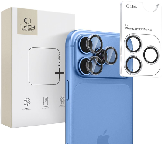 Beskyttelsesfilm til bagkamera Tech-Protect CamRing Fit+ til Apple iPhone 18 Pro / 18 Pro Max, hærdet glas, gennemsigtig