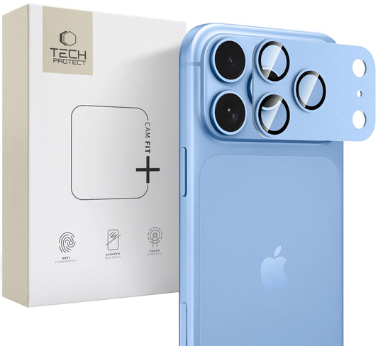 Tech-Protect CamFull Fit+ beskyttelsesglas til bagkameraet på Apple iPhone 18 Pro Max, hærdet glas, lyseblå