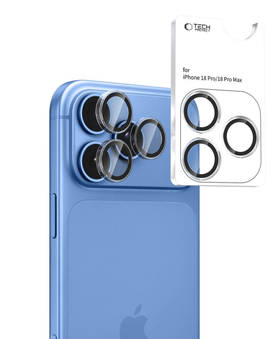 Beskyttelsesfilm til bagkamera Tech-Protect CamRing Fit+ til Apple iPhone 18 Pro / 18 Pro Max, hærdet glas, gennemsigtig