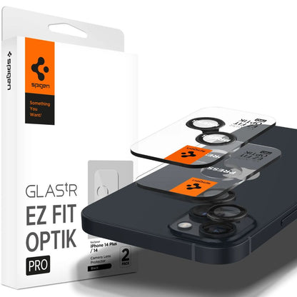 Beskyttelsesfilm til bagsidekameraet Spigen GlastR EZ FIT Optik Pro til Apple iPhone 15 Plus / 15, Hærdet glas, Sæt med 2 stykker, Sort AGL05213