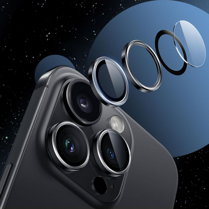 Beskyttelsesfilm til bagkameraet Tech-Protect CamRing Fit+ til Apple iPhone 17 Pro Max / 17 Pro / 16 Pro Max, Hærdet glas, Sort