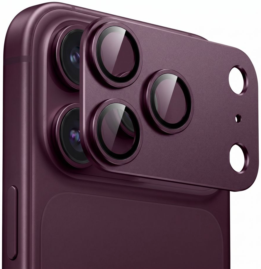 Beskyttelsesfilm til bagkamera Tech-Protect CamFull Fit+ til Apple iPhone 18 Pro, hærdet glas, vinrød
