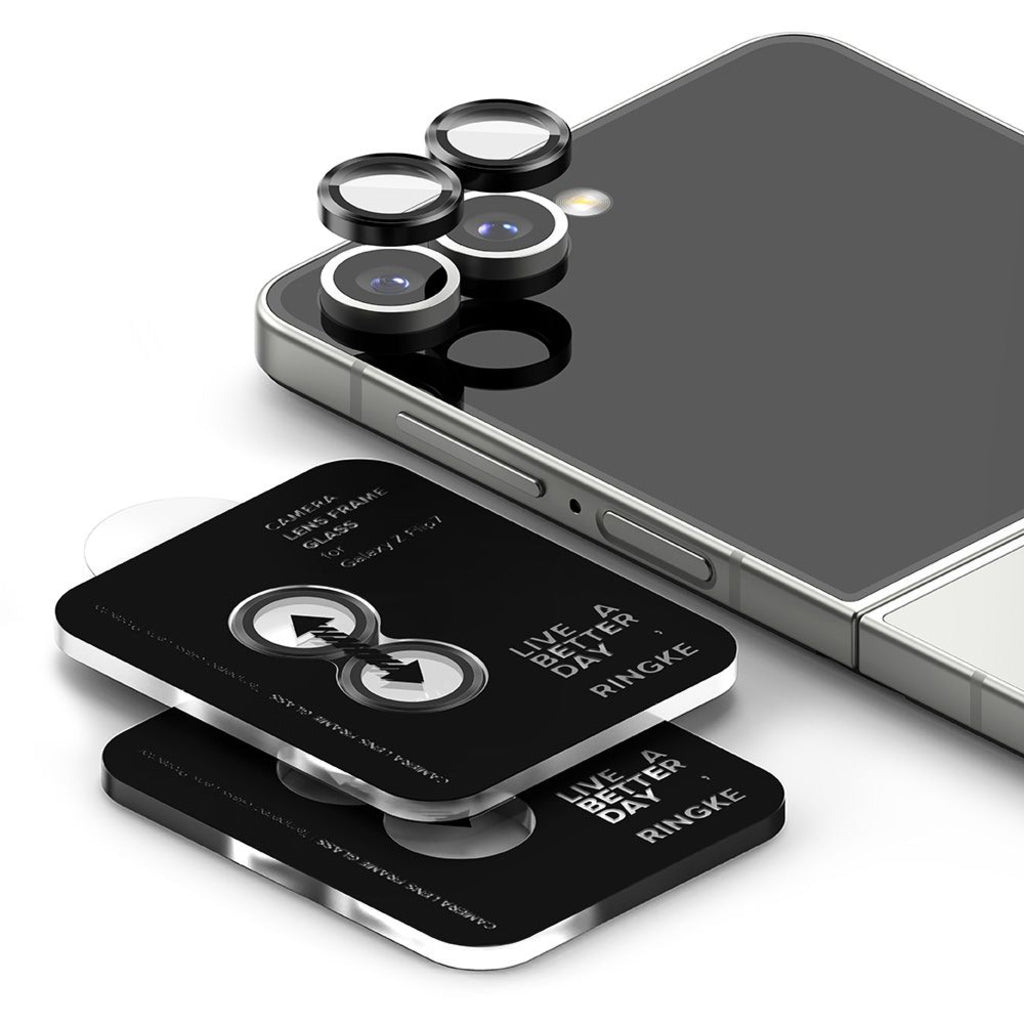 Beskyttelsesfilm til bagsidekameraet Ringke til Samsung Galaxy Z Flip7 F766, Hærdet glas, Sæt med 2 stykker, Sort