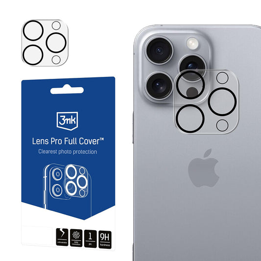 Bagkamera beskyttelsesfilm 3MK Pro Full Cover til Apple iPhone 16 Pro Max / 16 Pro, hærdet glas, sort