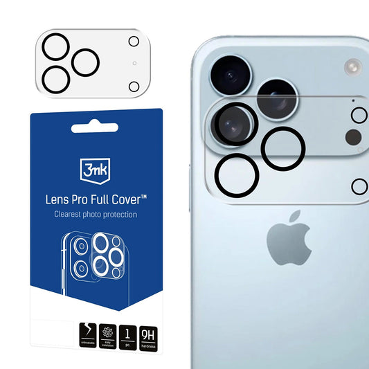Beskyttelsesfilm til bagkamera 3MK Pro Full Cover til Apple iPhone 17 Pro, Hærdet Glas, Sort