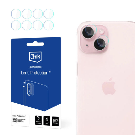 Beskyttelsesfilm til bagkamera 3MK Protection til Apple iPhone 15, fleksibelt glas, sæt med 4 stk., gennemsigtig