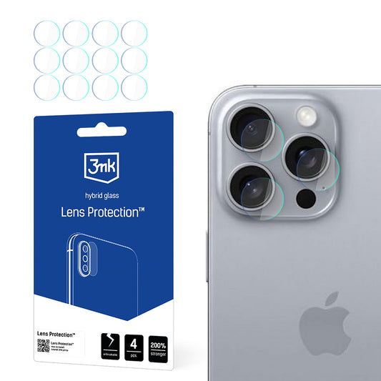 Beskyttelsesfilm til bagkamera 3MK Protection til Apple iPhone 16 Pro Max, Fleksibelt glas, Sæt med 4 stk., Transparent