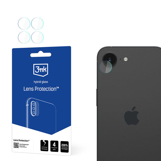 Beskyttelsesfilm til bagkamera 3MK Protection til Apple iPhone 17e / 16e, Fleksibelt glas, Sæt med 4 stk., Transparent