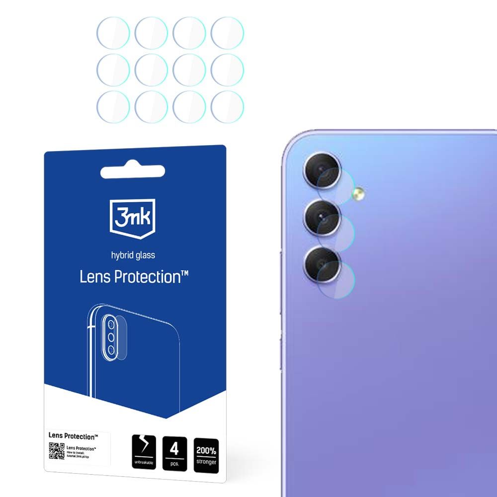 Beskyttelsesfilm til bagkamera 3MK Protection til Samsung Galaxy A55 5G A556 / A35 5G A356, Fleksibelt glas, Sæt med 4 stk., Transparent