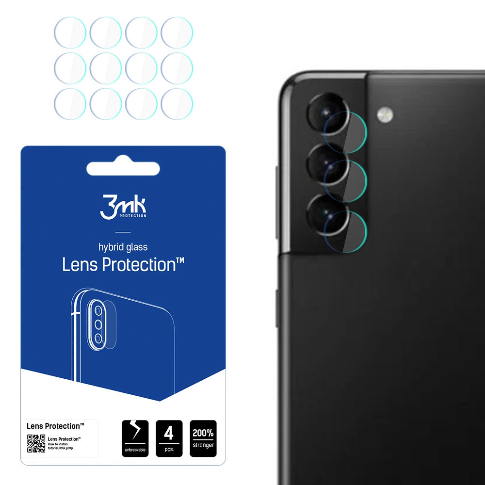 Beskyttelsesfilm til Bagkamera 3MK Protection til Samsung Galaxy S21 5G G991, Fleksibelt Glas, Sæt med 4 stk., Transparent