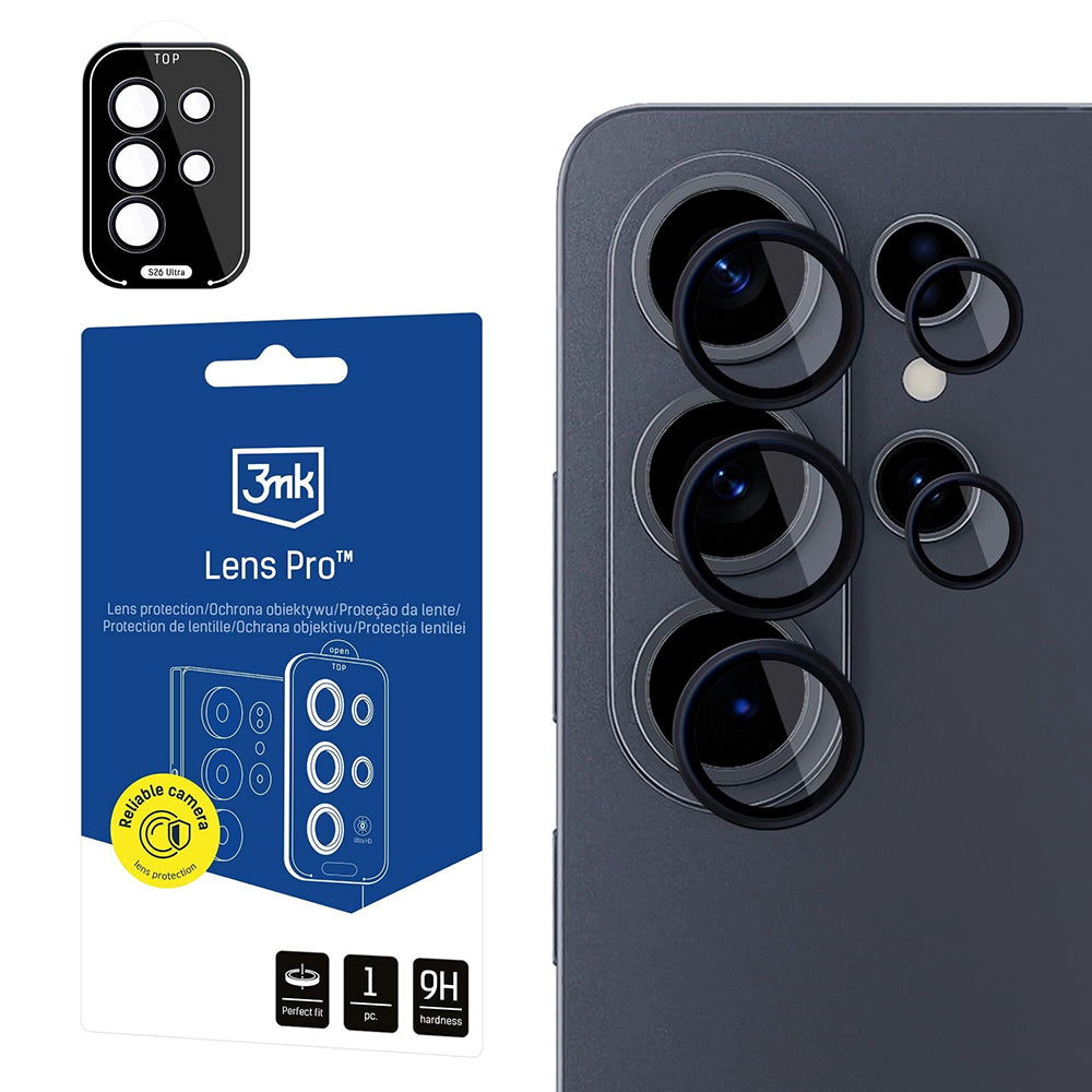 Beskyttelsesfilm til bagkameraet 3MK Protection til Samsung Galaxy S26 Ultra S948, Hærdet glas, Sort