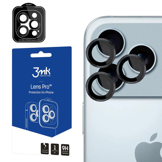 Beskyttelsesfilm til bagkameraet 3MK Protection Pro til Apple iPhone 17 Pro Max / 17 Pro, Hærdet glas, Sort