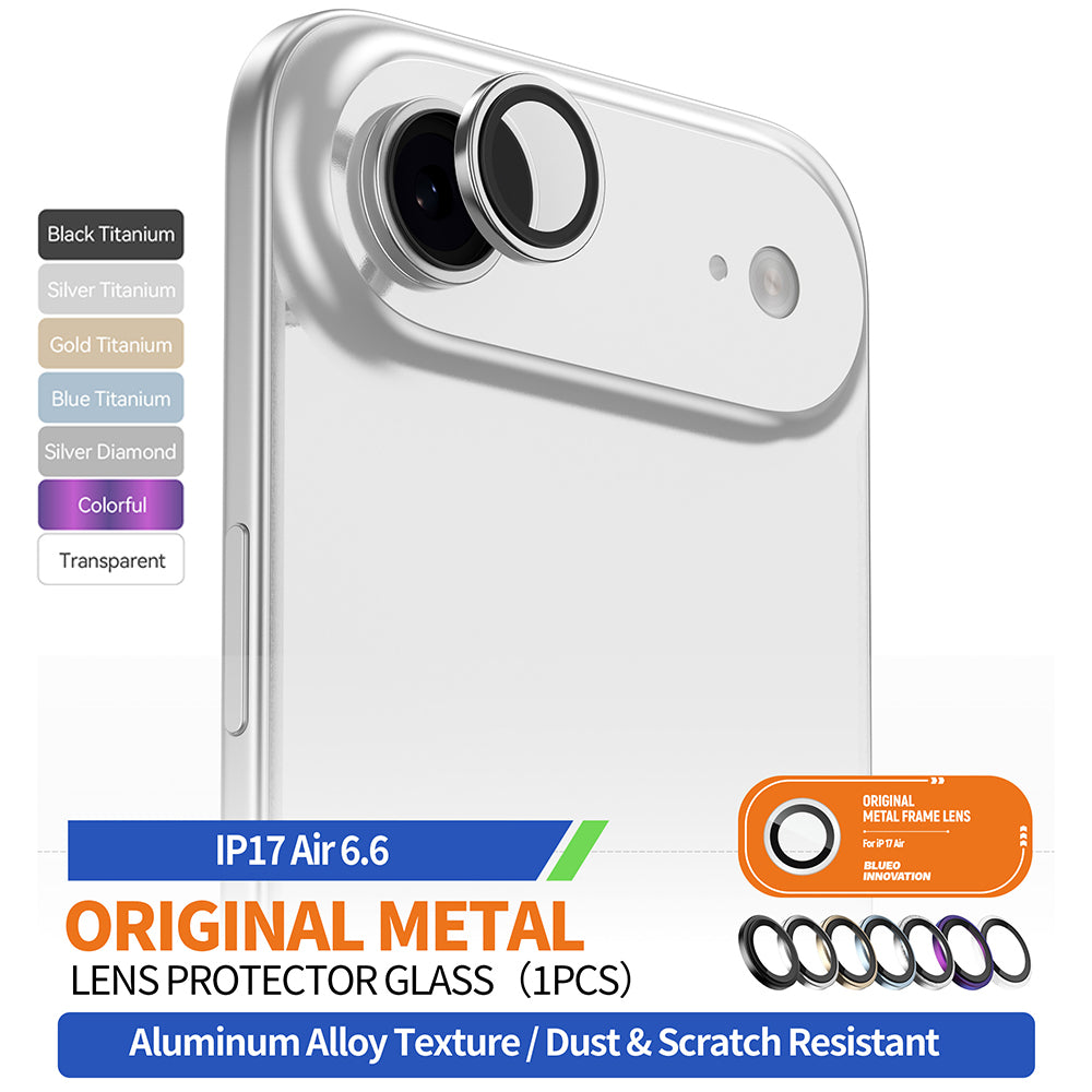 Beskyttelsesfilm til bagkameraet Blueo Glitter Diamond Metal Frame til Apple iPhone 17 Air, Hærdet glas, Sølvfarvet
