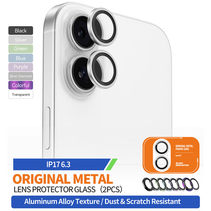 Beskyttelsesfilm til bagsidekameraet Blueo Glitter Diamond Metal Frame til Apple iPhone 17, Hærdet glas, Sølvfarvet