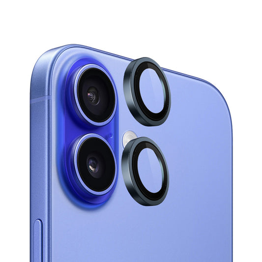 Blueo Metal Frame bagkamera beskyttelsesfilm til Apple iPhone 16 Plus / 16, hærdet glas, blå