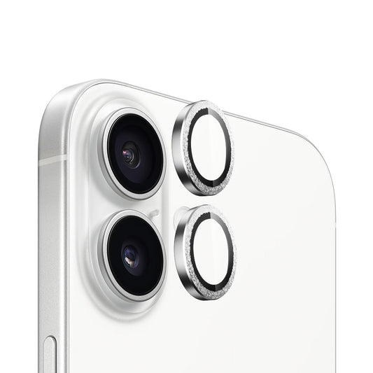 Blueo Metal Frame bagkamera beskyttelsesfilm til Apple iPhone 16 Plus / 16, hærdet glas, sølv