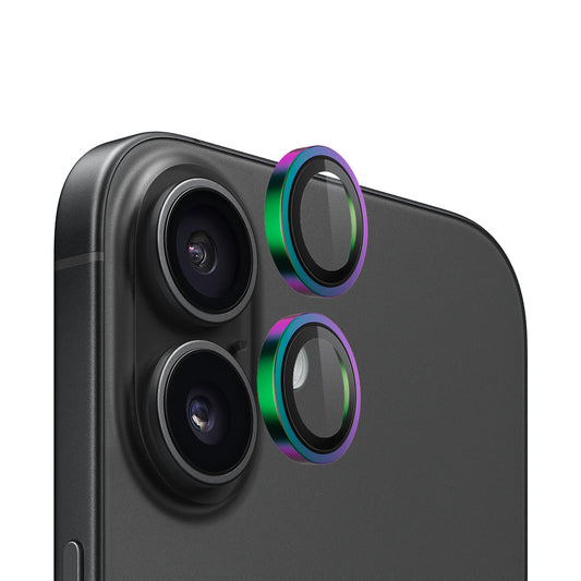Blueo Metal Frame bagkamera beskyttelsesfilm til Apple iPhone 16 Plus / 16, hærdet glas, multicolor