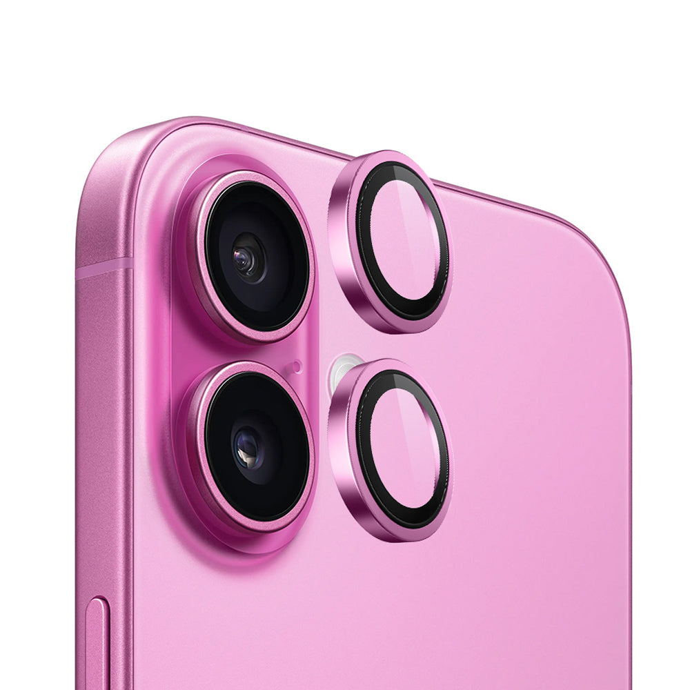 Blueo Metal Frame bagkamera beskyttelsesfilm til Apple iPhone 16 Plus / 16, hærdet glas, pink