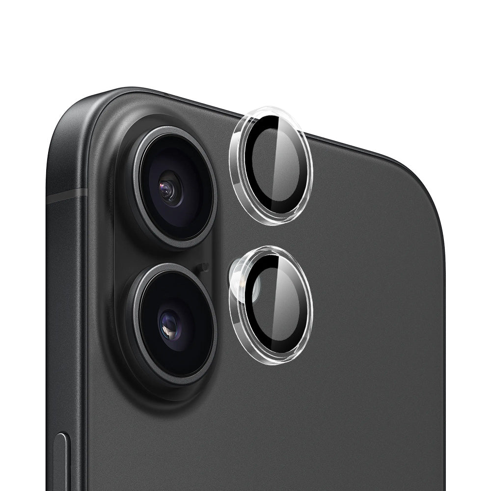 Blueo Metal Frame bagkamera beskyttelsesfilm til Apple iPhone 16 Plus / 16, hærdet glas, gennemsigtig