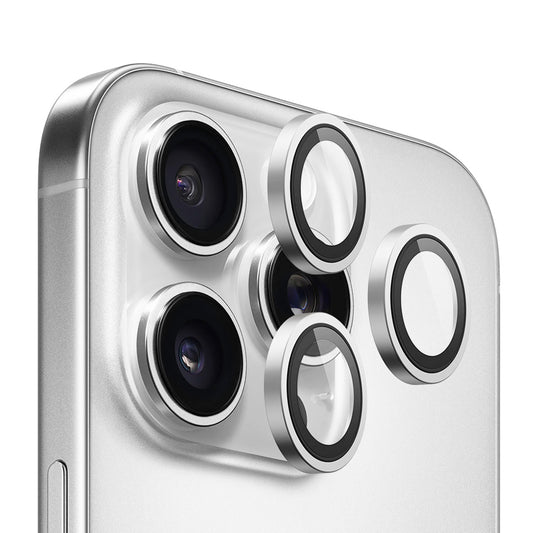 Blueo Metal Frame bagkamera beskyttelsesfilm til Apple iPhone 16 Pro Max / 16 Pro, hærdet glas, sølv