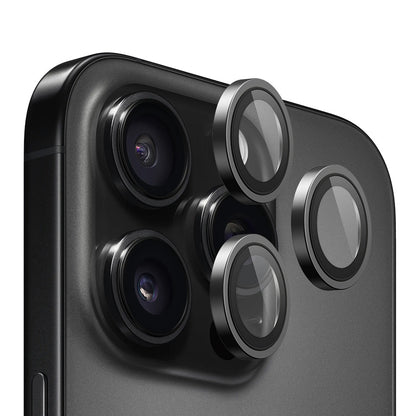 Blueo Metal Frame bagkamera beskyttelsesfilm til Apple iPhone 16 Pro Max / 16 Pro, hærdet glas, sort