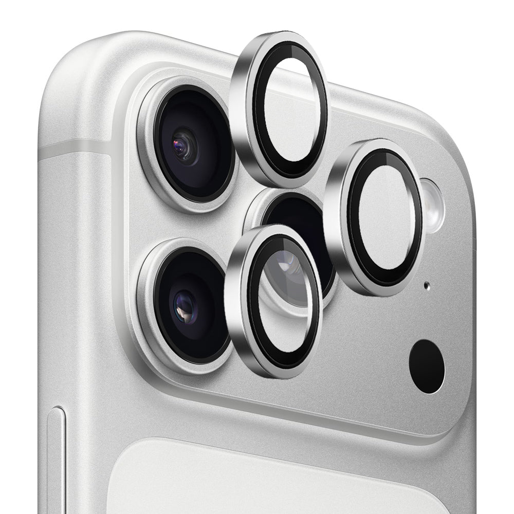 Blueo Metal Frame-beskyttelsesglas til bagkamera til Apple iPhone 18 Pro / 18 Pro Max, hærdet glas, sølvfarvet
