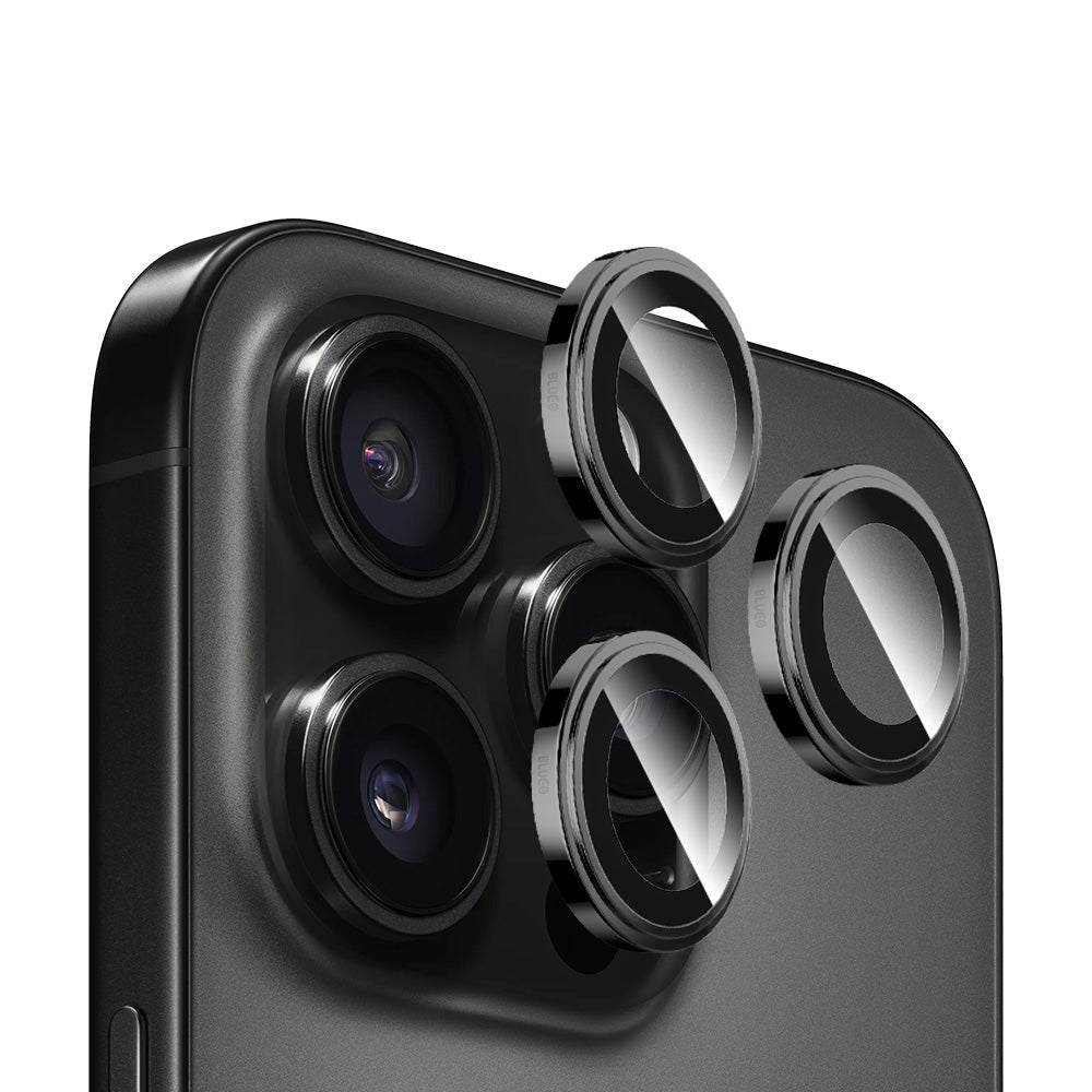 Blueo Sapphire Crystal bagkamera beskyttelsesfilm til Apple iPhone 16 Pro Max / 16 Pro, hærdet glas, sort