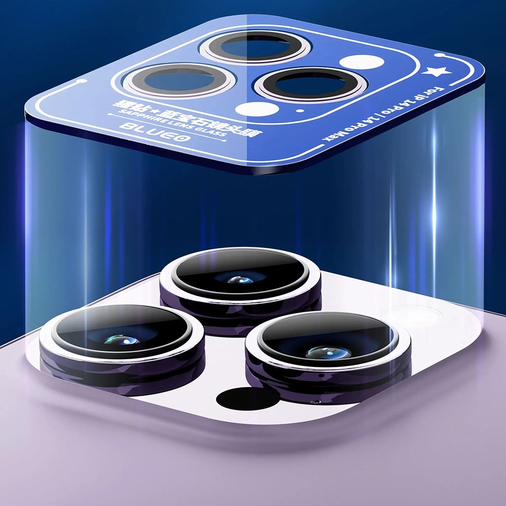 Blueo Sapphire Crystal bagkamera beskyttelsesfilm til Apple iPhone 16 Pro Max / 16 Pro, hærdet glas, sort