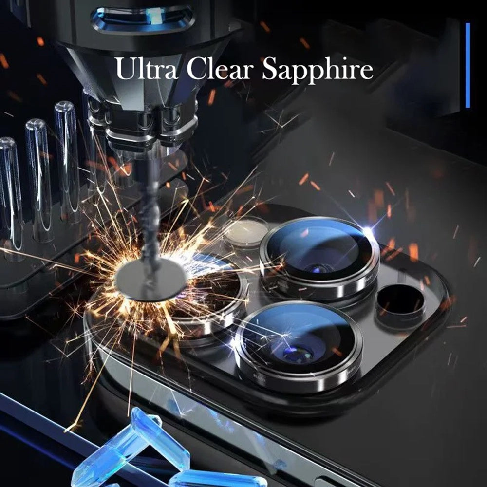 Blueo Sapphire Crystal bagkamera beskyttelsesfilm til Apple iPhone 16 Pro Max / 16 Pro, hærdet glas, sort