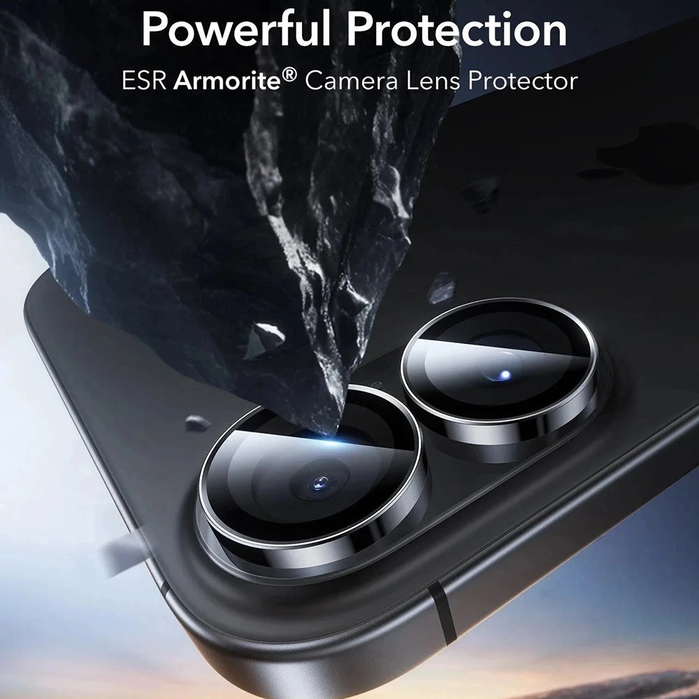 Beskyttelsesfilm til bagkamera ESR Armorite til Apple iPhone 17 / 16 Plus / 16, Hærdet glas, Sæt med 2 stykker, Sort