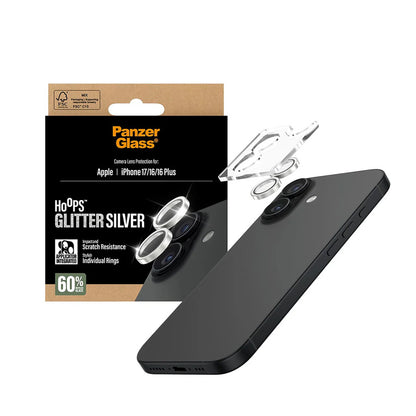 Beskyttelsesfilm til bagkamera PanzerGlass Hoops Glitter til Apple iPhone 17 / 16 Plus / 16, Hærdet glas, Sølvfarvet