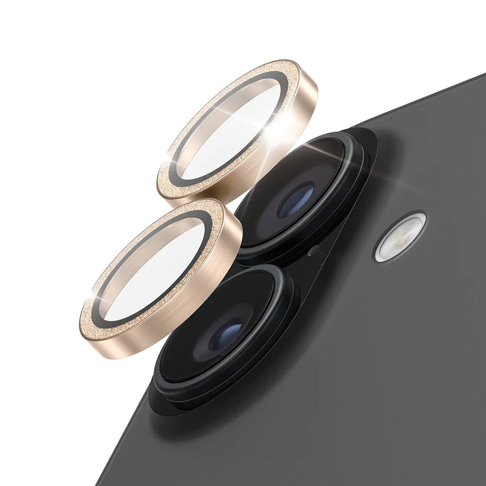 Beskyttelsesfilm til bagkameraet PanzerGlass Hoops Glitter til Apple iPhone 17 / 16 Plus / 16, Hærdet glas, Gylden
