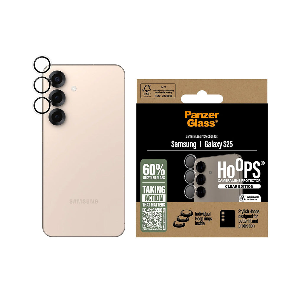 Beskyttelsesfilm til bagkameraet PanzerGlass Hoops til Samsung Galaxy S25 S931, Hærdet glas, Gennemsigtig