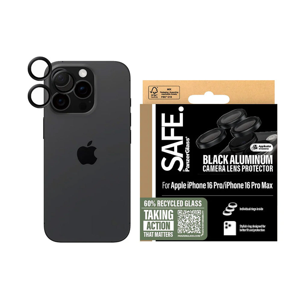 Beskyttelsesfilm til bagkameraet PanzerGlass Safe. til Apple iPhone 16 Pro Max / 16 Pro, Hærdet glas, Sort