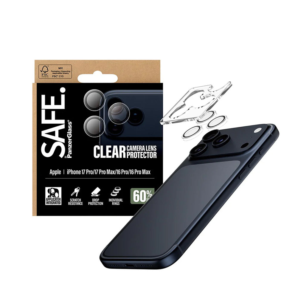 PanzerGlass Safe Rear Camera Protector. for Apple iPhone 17 Pro Max / 17 Pro / 16 Pro Max / 16 Pro, Tempered Glass, Transparent