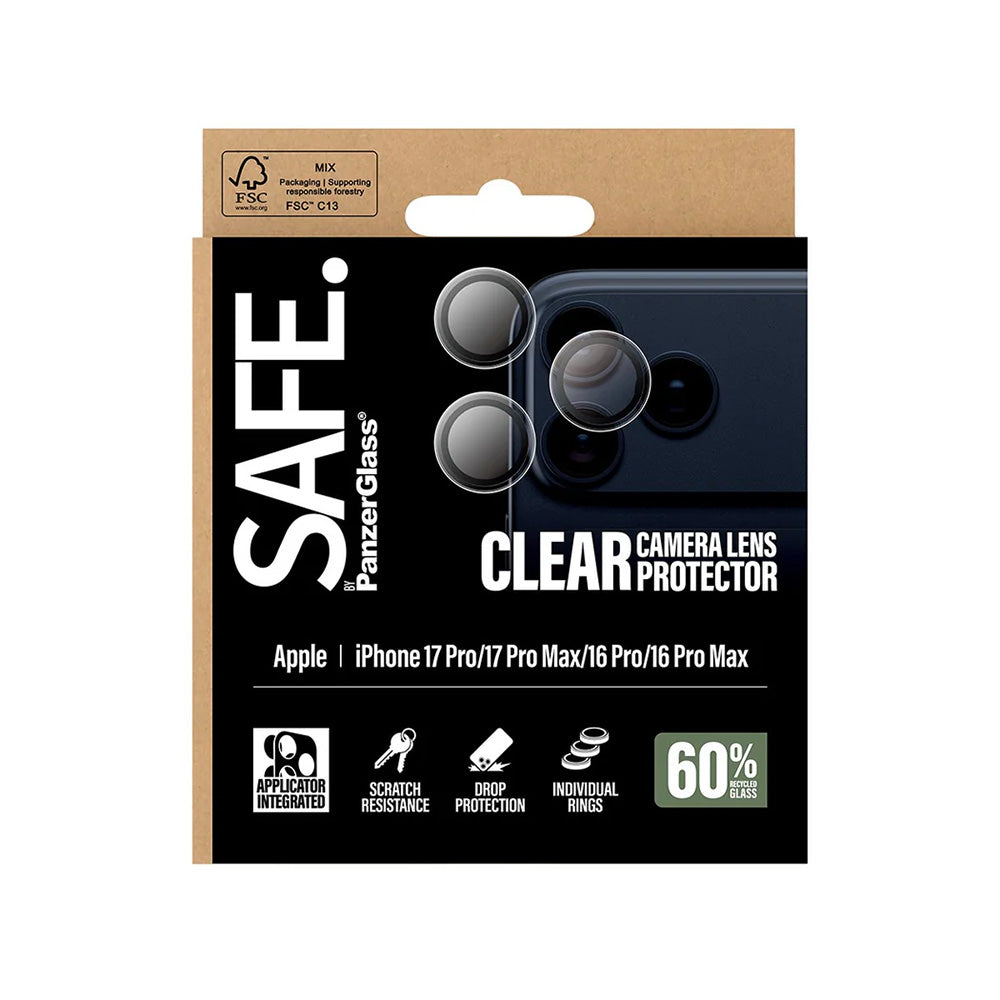 PanzerGlass Safe Rear Camera Protector. for Apple iPhone 17 Pro Max / 17 Pro / 16 Pro Max / 16 Pro, Tempered Glass, Transparent