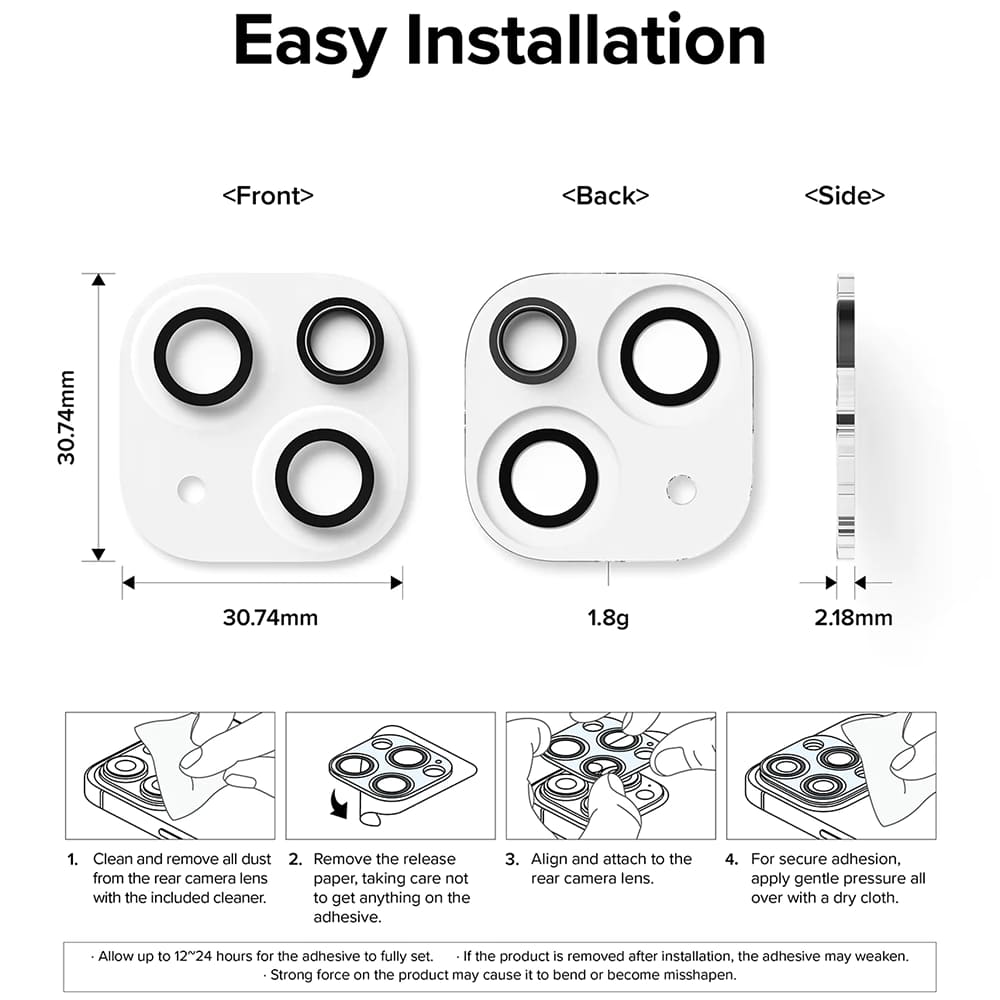 Beskyttelsesfilm til Ringke bagkamera for Apple iPhone 15 Plus / 15, Hærdet glas, Sæt med 2 stykker, Gennemsigtig