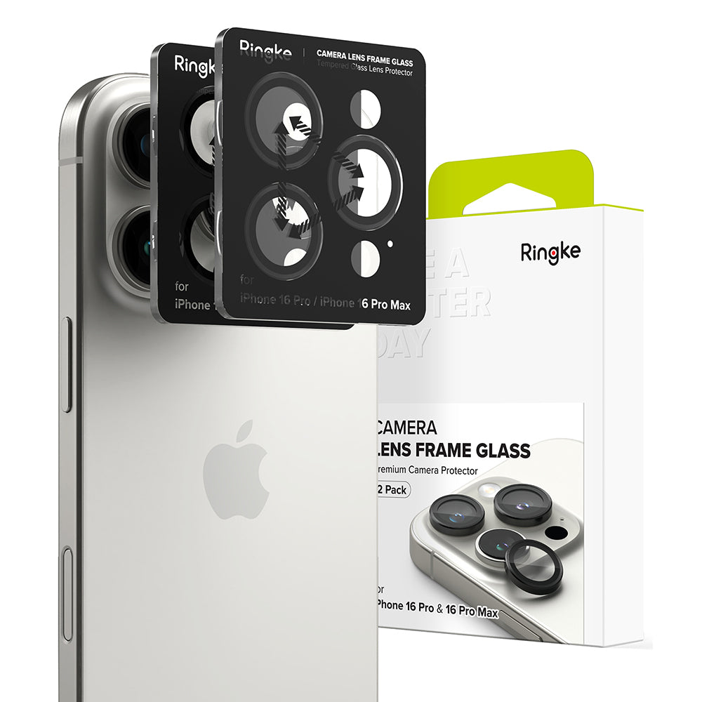 Beskyttelsesfilm til Ringke bagkamera for Apple iPhone 16 Pro Max / 16 Pro, Hærdet glas, Sæt med 2 stykker, Sort