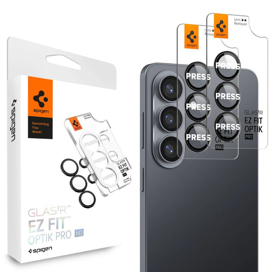Bagskærmsbeskyttelsesfolie Spigen GlastR EZ FIT Optik Pro HD til Samsung Galaxy S26 Plus S947, Hærdet Glas, Sæt med 2 stykker, Sort