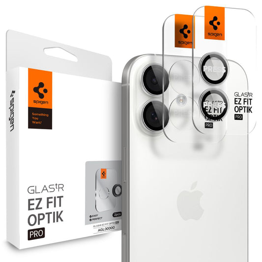 Bagsidekamera beskyttelsesfilm Spigen GlastR EZ FIT Optik Pro til Apple iPhone 17 / 16 Plus / 16, Hærdet Glas, Sæt med 2 stykker, Sølvfarvet