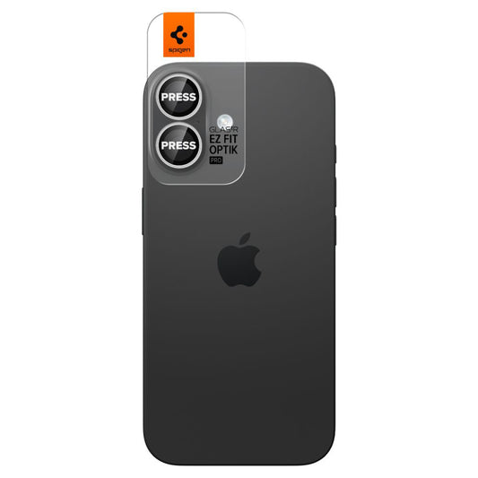 Bagsidekamera beskyttelsesfilm Spigen GlastR EZ FIT Optik Pro til Apple iPhone 17 / 16 Plus / 16, Hærdet Glas, Sæt med 2 stykker, Sølvfarvet
